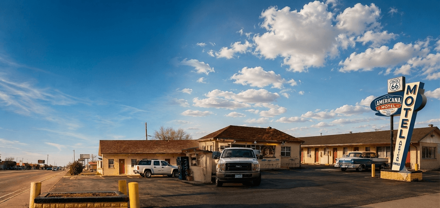 Americana Motel scenic Route 66 panoramic view